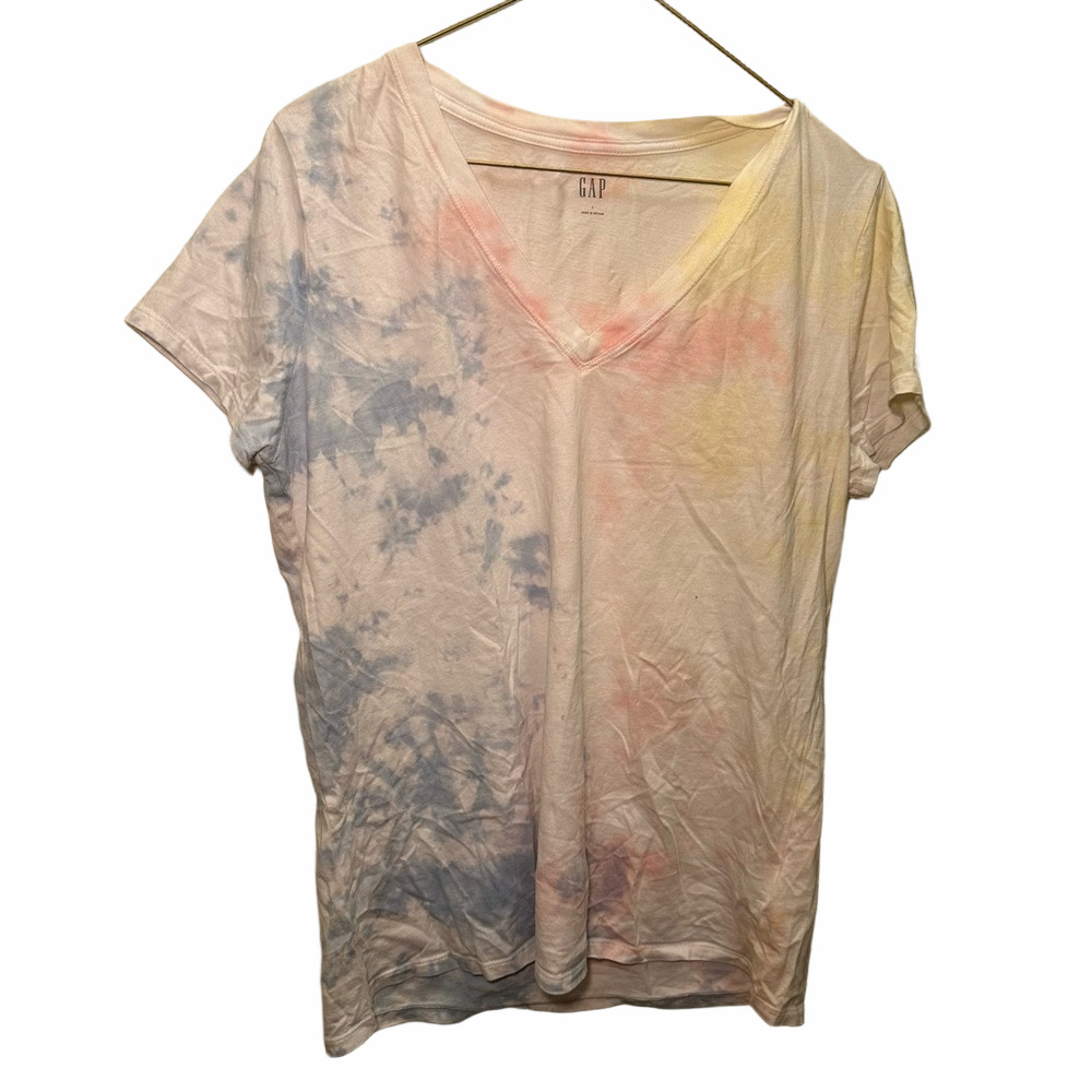 Gap White Tie Die Vintage V Neck Top Size Large